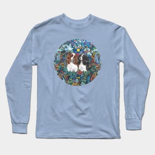 Blenheim Cavalier & Tri Cavalier in Garden Paradise Long Sleeve T-Shirt